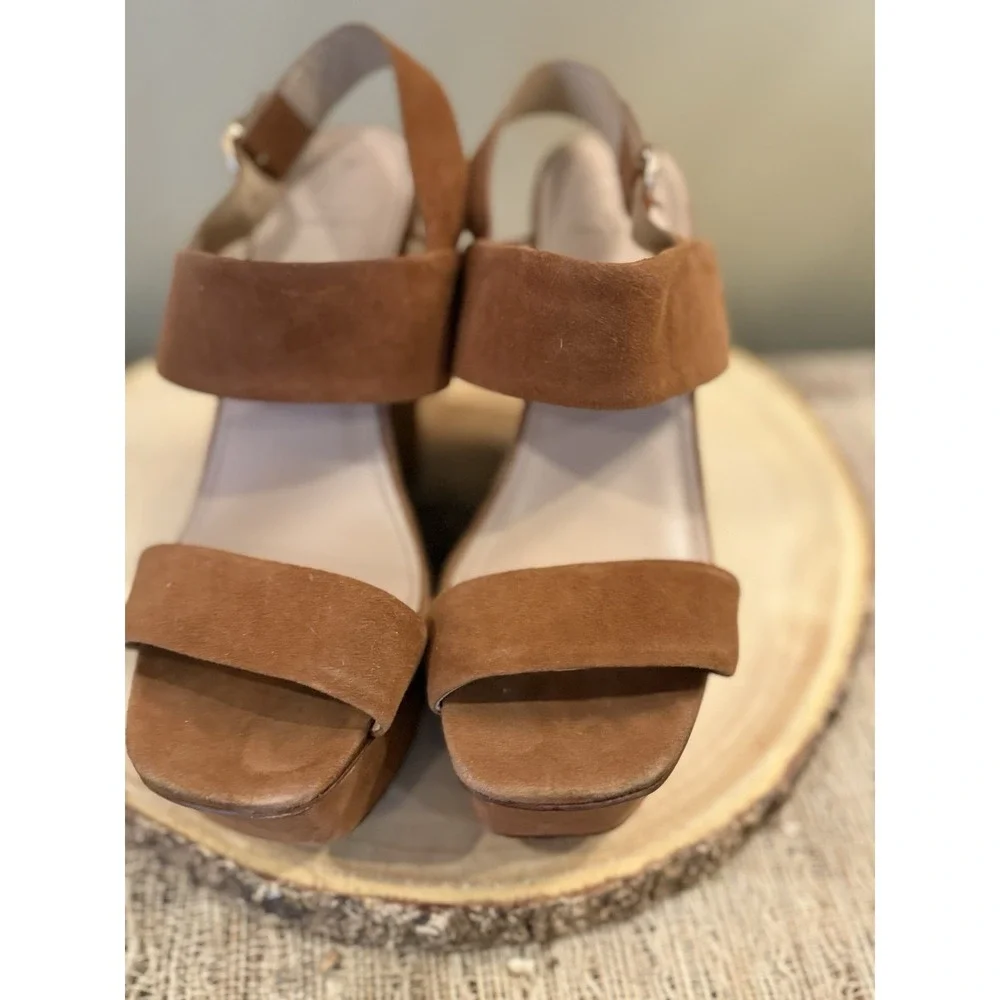 Tory Burch Loretta 120mm Lancaster Cuoio Brown Suede Platform‎ Wedge Sandals 8